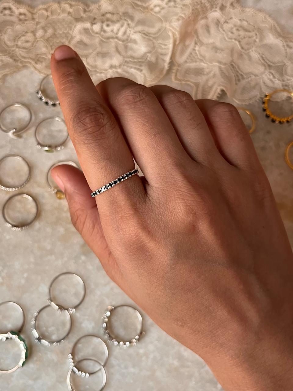 Black Spinel Eternity Stack Band 925 Sterling Silver Ring