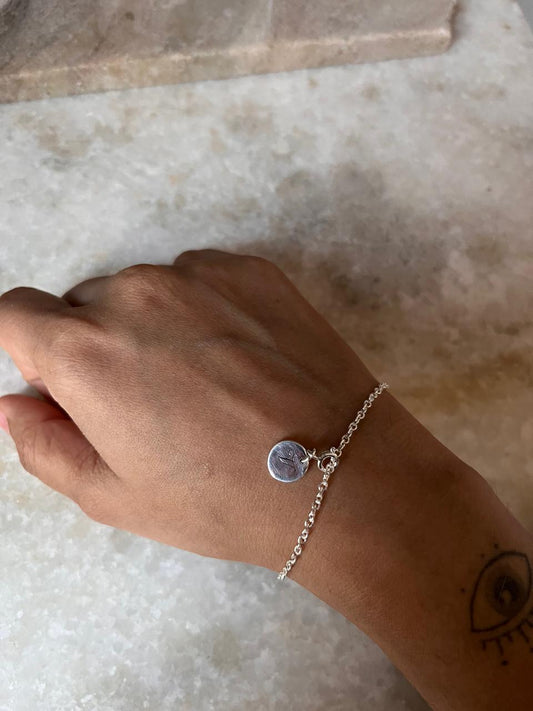 Initial Charm 925 Cable Chain Sterling Silver Bracelet