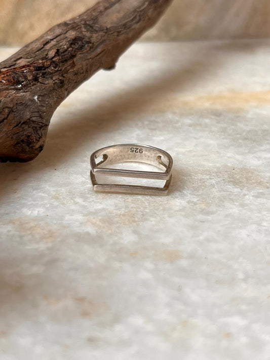 Double Square Stackable 925 Sterling Silver Ring