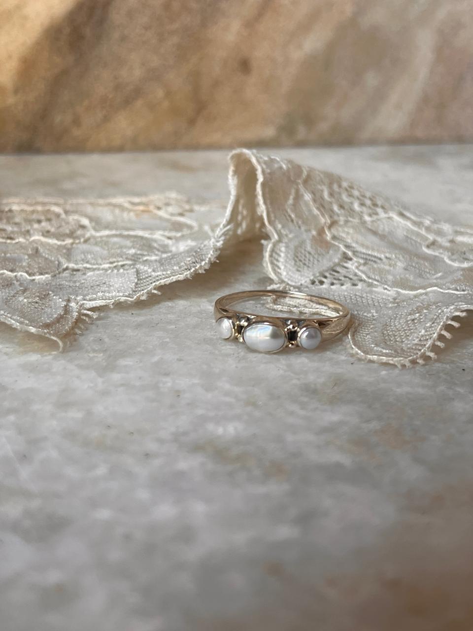 Fresh Water Pearls 3 Band 925 Sterling Silver Ring