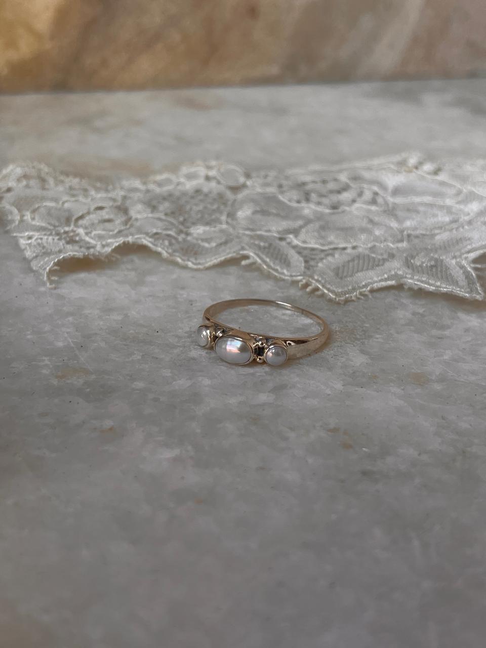 Fresh Water Pearls 3 Band 925 Sterling Silver Ring
