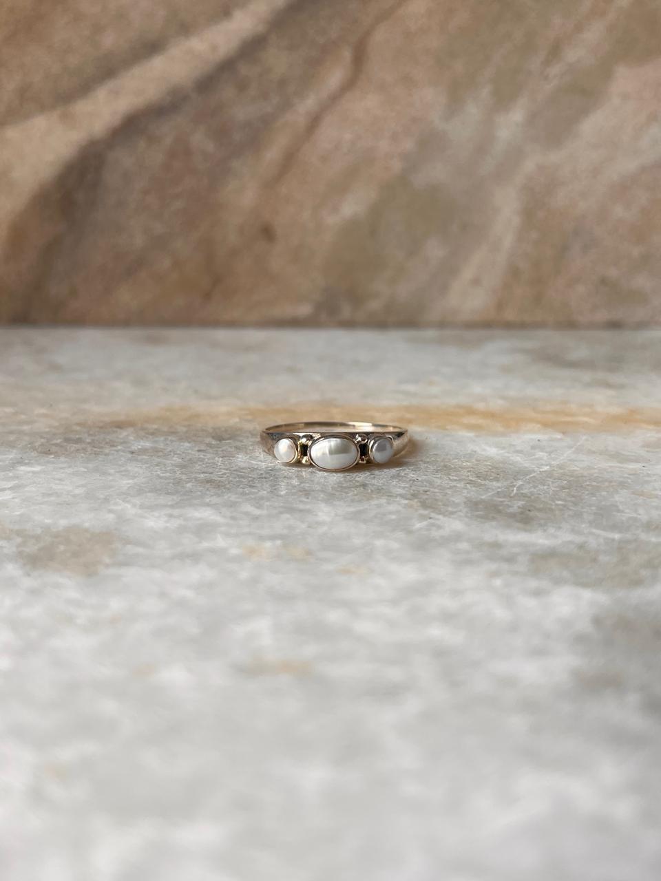 Fresh Water Pearls 3 Band 925 Sterling Silver Ring