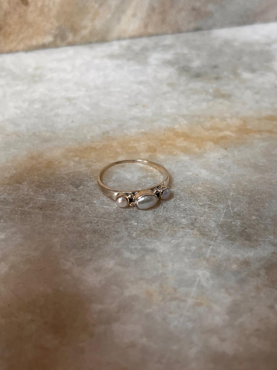 Fresh Water Pearls 3 Band 925 Sterling Silver Ring