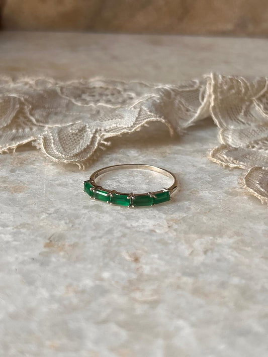 Green Onyx Baguette Eternity Band 925 Sterling Silver Ring