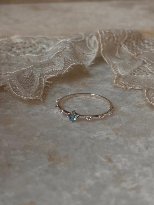 Blue Topaz & White Topaz Dainty Pretty Band 925 Sterling Silver Ring
