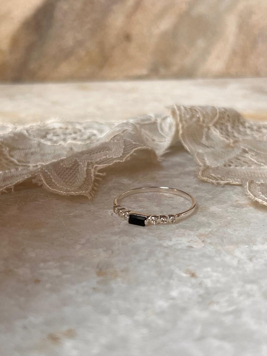 Black Spinel & White Topaz Twilight Stack 925 Sterling Silver Ring
