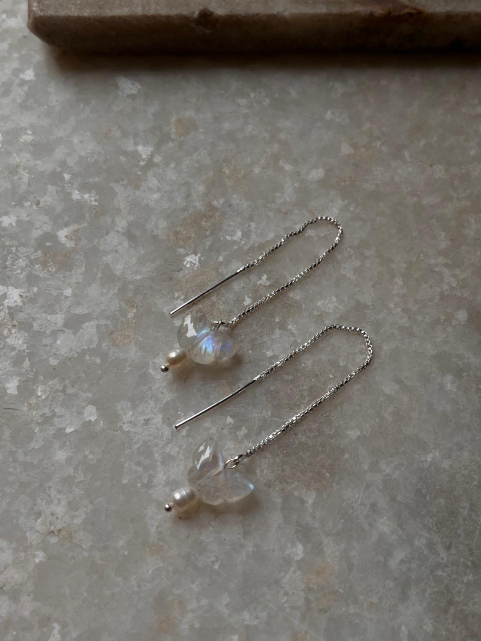 925 silver butterfly and pearl Sui Dhaga earrings  