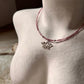 Pink Tourmaline Natural Crystal With Lotus Charm 925 Sterling Silver Choker Necklace