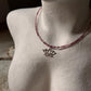 Pink Tourmaline Natural Crystal With Lotus Charm 925 Sterling Silver Choker Necklace