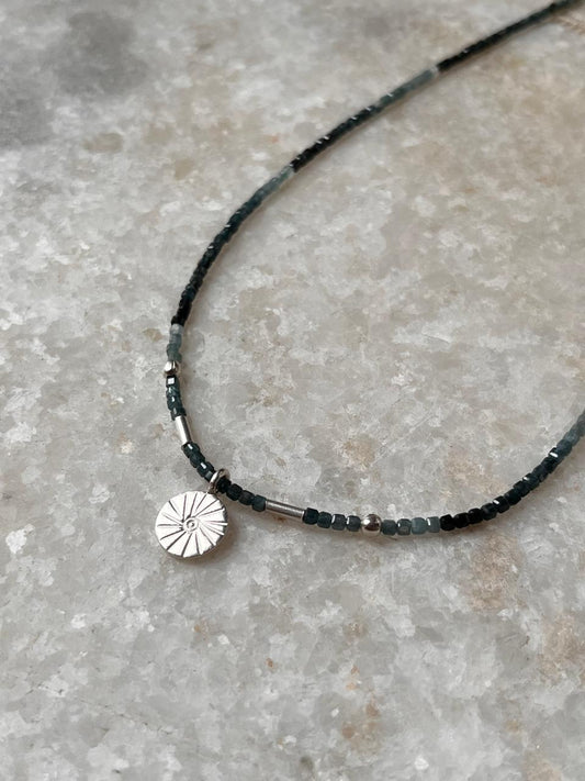 Natural Grandidierite Box Gradient Crystal With Charm 925 Sterling Silver Choker Boho Necklace