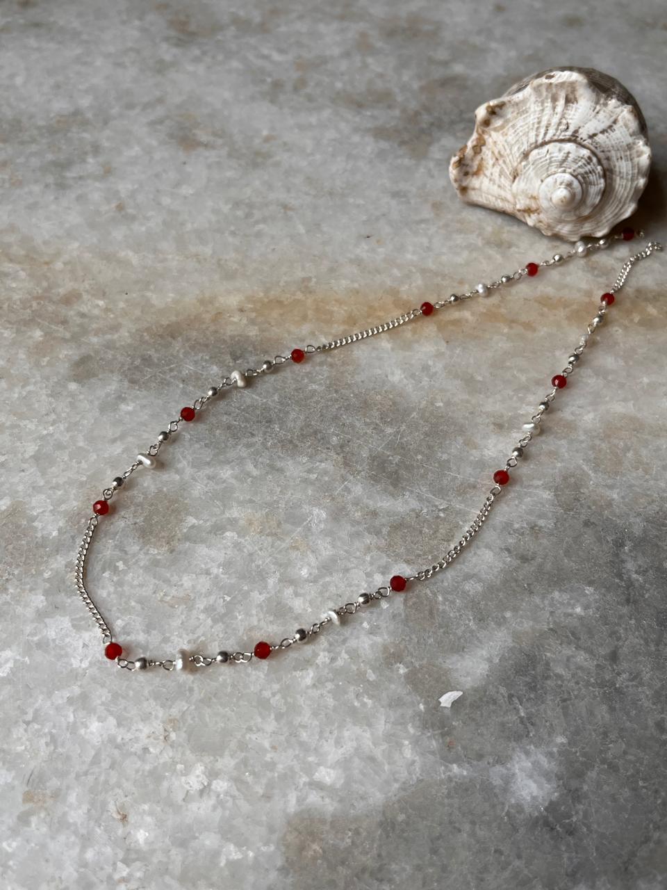 Sterling silver jewelry with red onyx stones and freshwater pearls