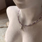 Amethyst & Fresh Water Rice Pearl Natural Crystal With Cherub Angel Charm 925 Sterling Silver Choker Necklace