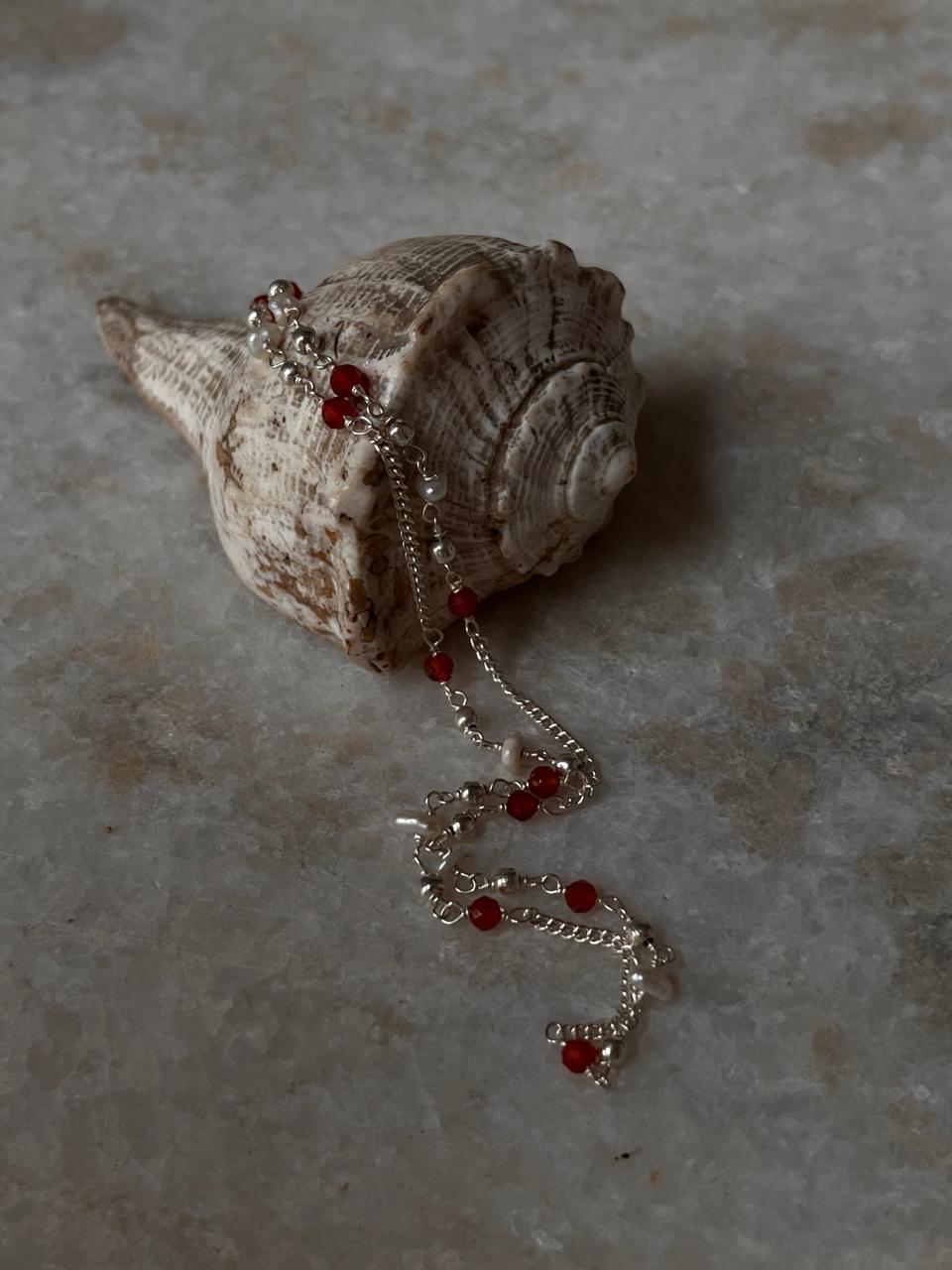 925 sterling silver necklace with handcrafted red onyx and pearl design  