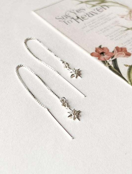 White Topaz North Star Threader/Sui Dhaga 925 Sterling Silver Earrings