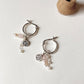 Rose quartz charm hoops with freshwater pearl and silver rose bead
