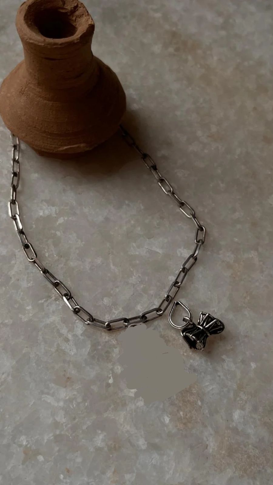 Paper clip chain rakhi with small Shiva Damru in 925 silver  