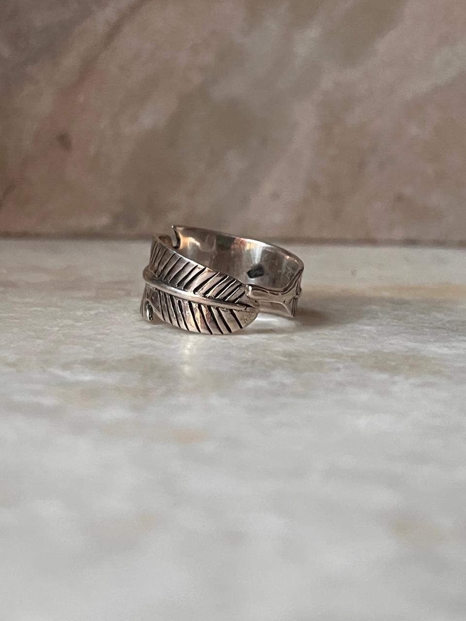 Feather Wrap Adjustable 925 Sterling Silver Ring
