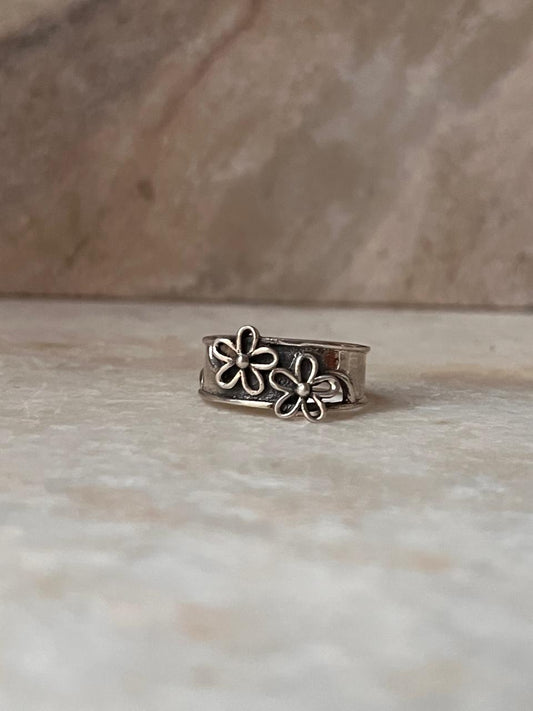 3D Floral Patch Cut Out Band 925 Sterling Silver Ring