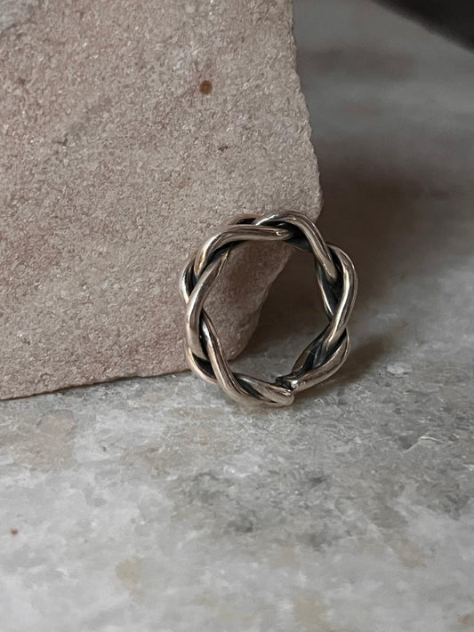 Chunky Twist Braided Adjustable Handcrafted 925 Sterling Silver Ring