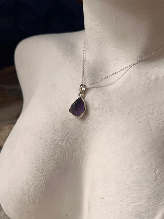 Amethyst Raw Uncut 925 Sterling Silver Handcrafted Pendant