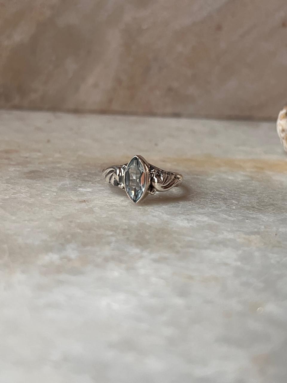 Blue Topaz Marquis Cut Boho 925 Sterling Silver Ring
