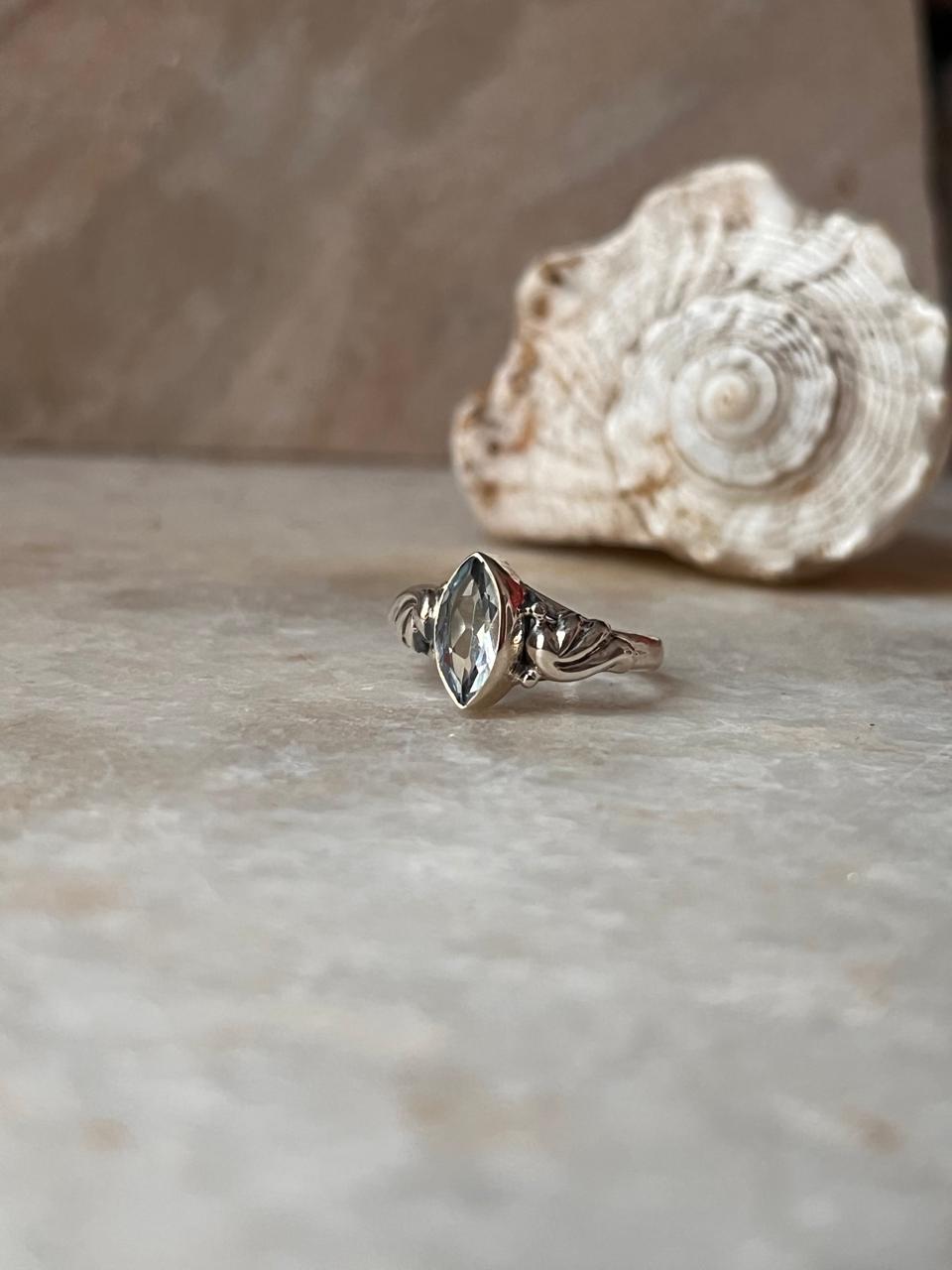 Blue Topaz Marquis Cut Boho 925 Sterling Silver Ring