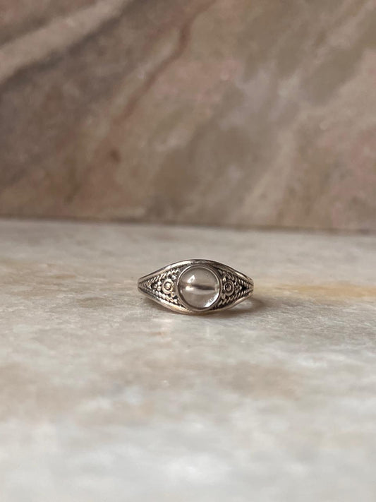 Clear Quartz Master Healer Round Boho 925 Sterling Silver Ring