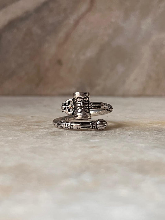 Damru Trishul Adjustable 925 Sterling Silver Ring