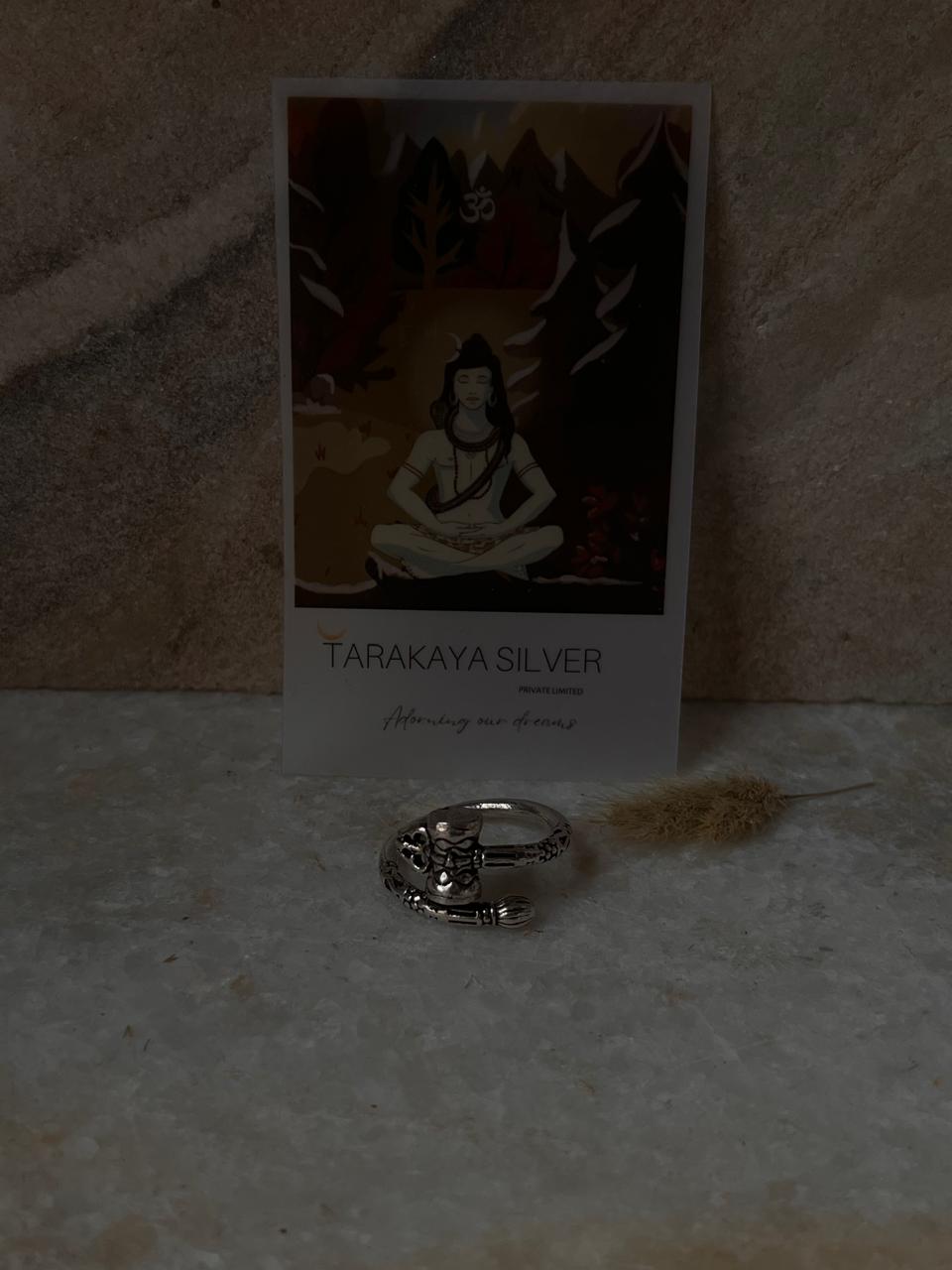 Damru Trishul Adjustable 925 Sterling Silver Ring