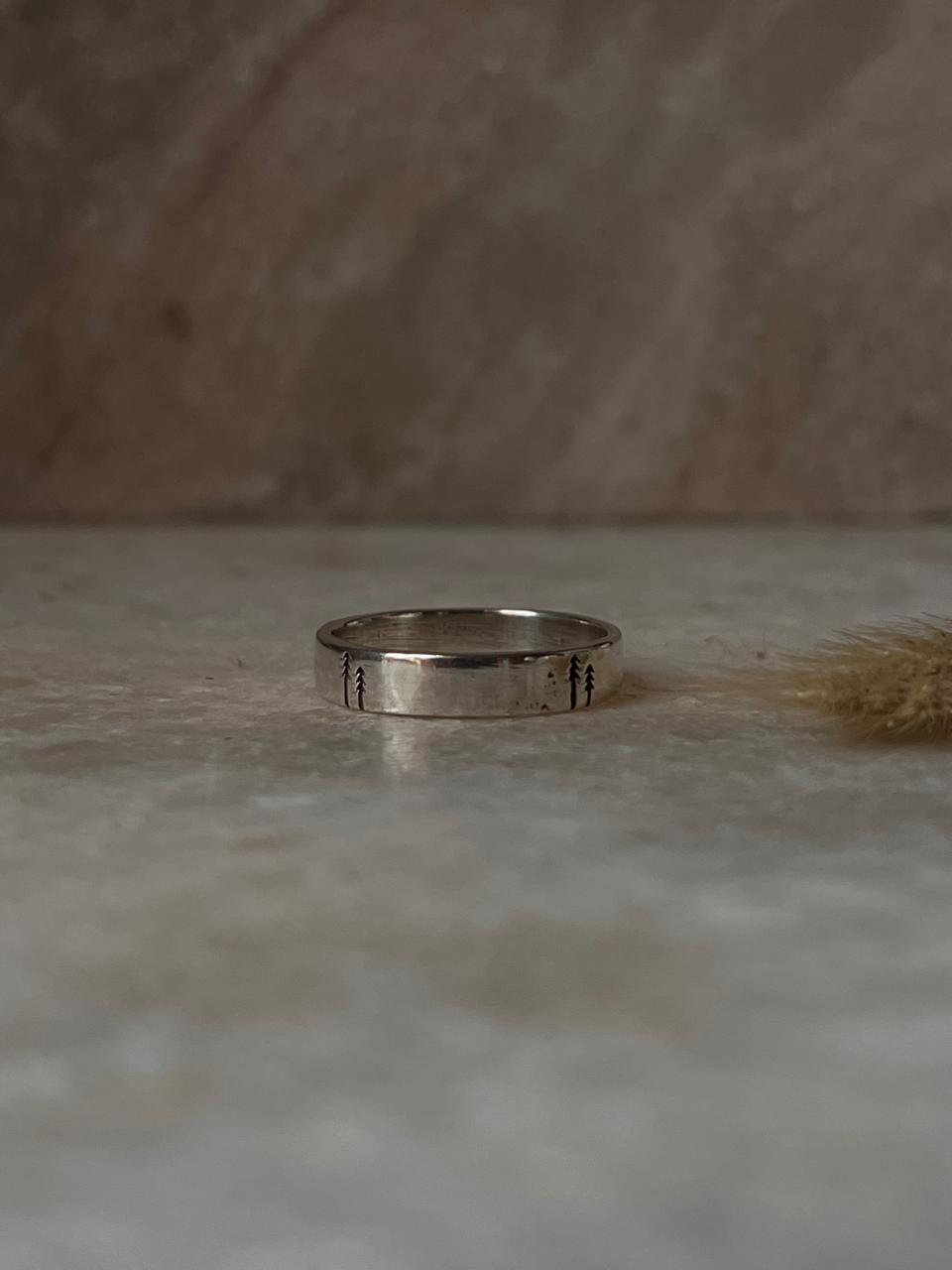 Forest Pine Tree Band 925 Sterling Silver Ring