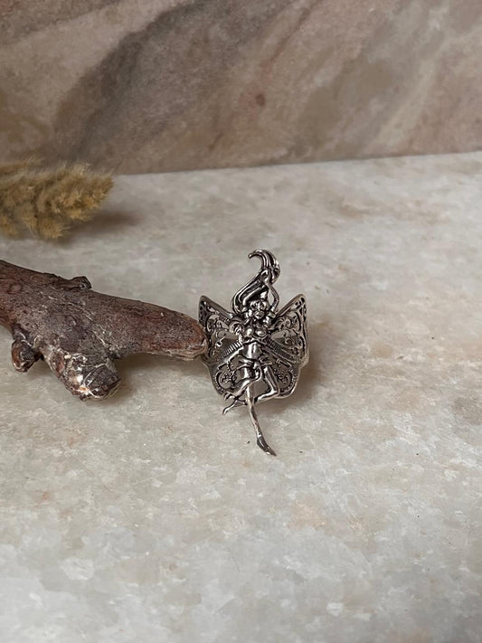 Dancing Mystic Angel Filigree Adjustable 925 Sterling Silver Ring