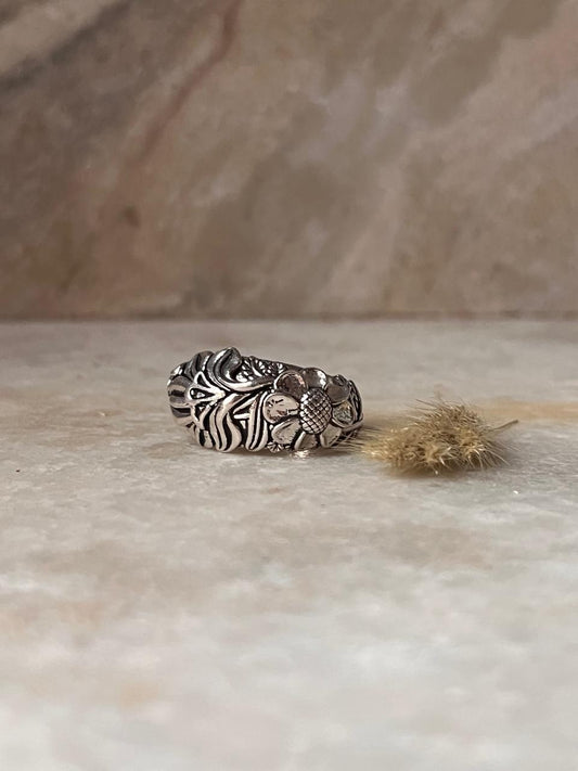 Detailed Garden Motif Adjustable 925 Sterling Silver Ring