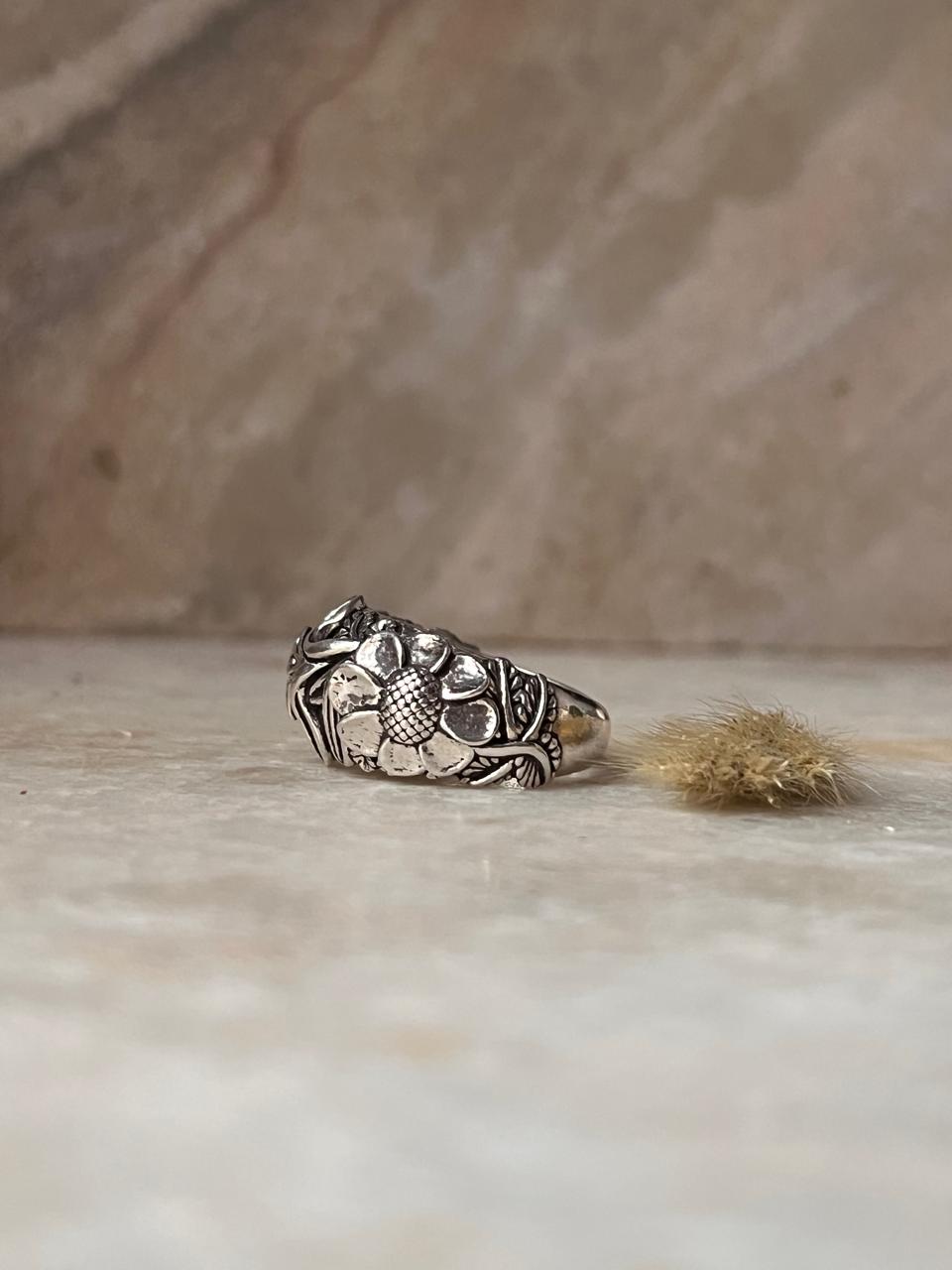 Detailed Garden Motif Adjustable 925 Sterling Silver Ring