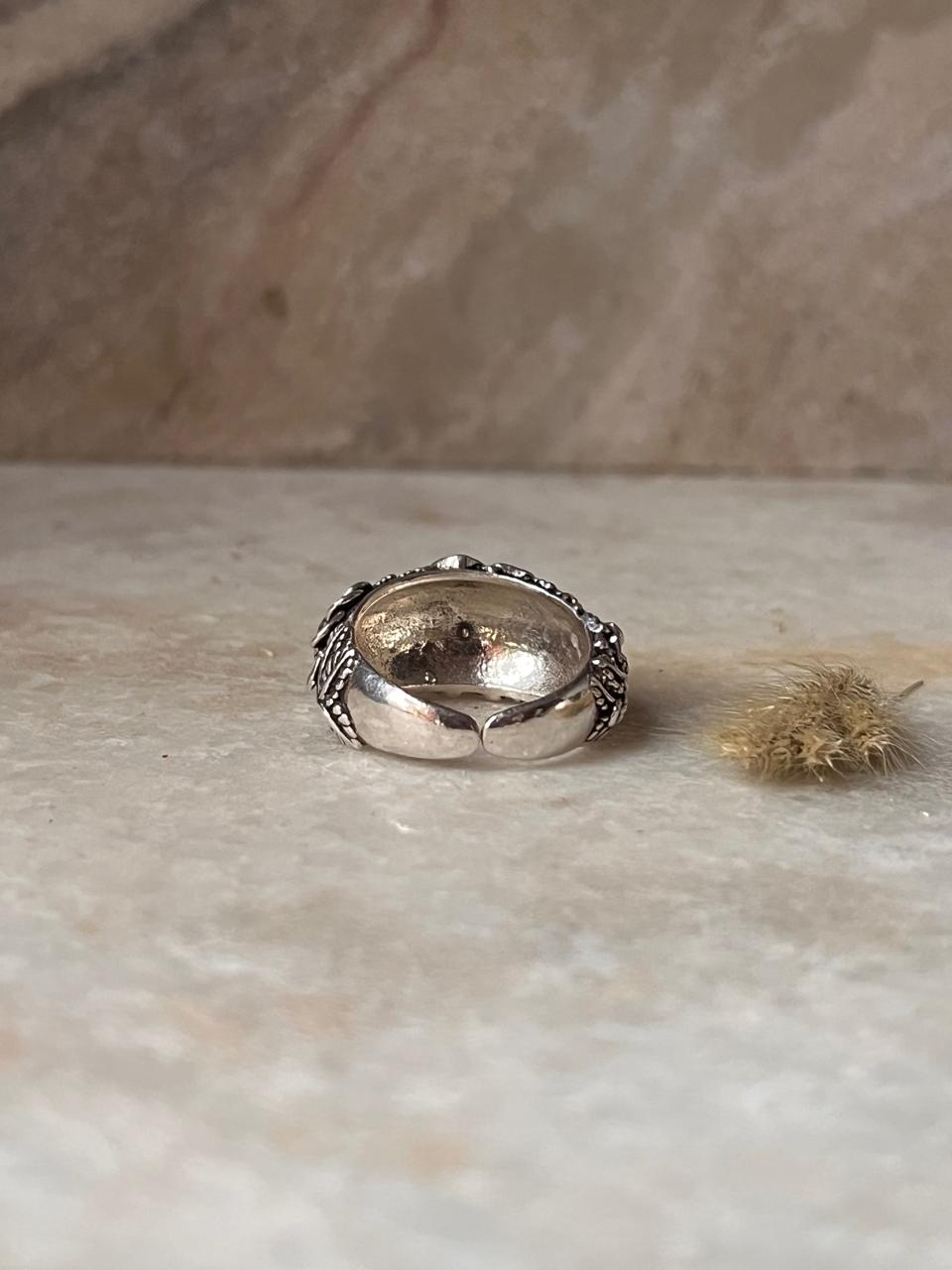Detailed Garden Motif Adjustable 925 Sterling Silver Ring
