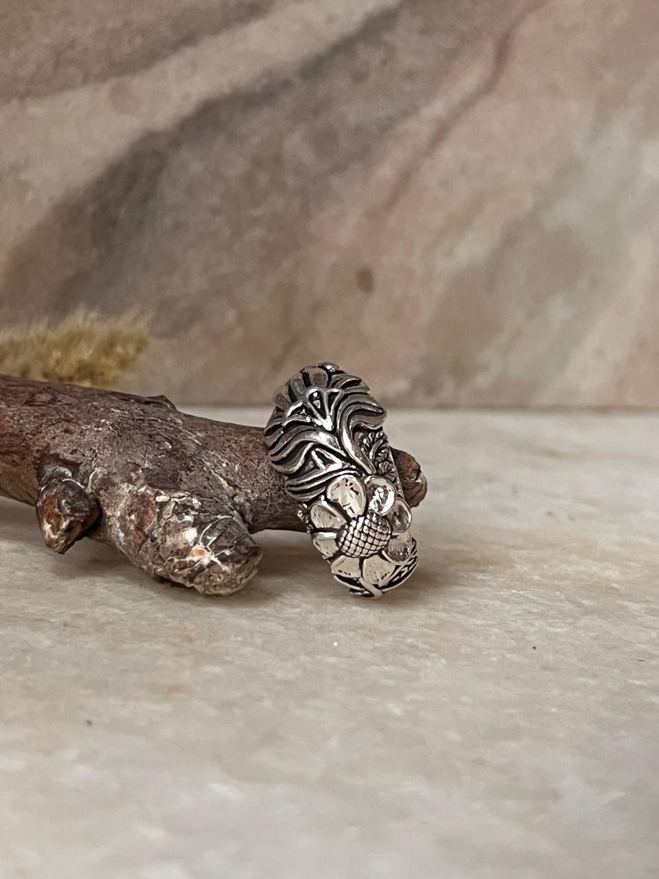 Detailed Garden Motif Adjustable 925 Sterling Silver Ring
