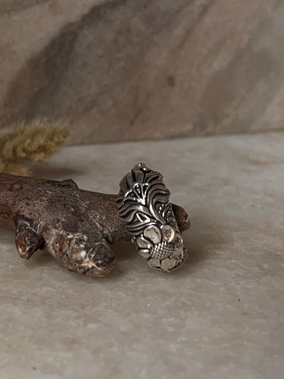 Detailed Garden Motif Adjustable 925 Sterling Silver Ring