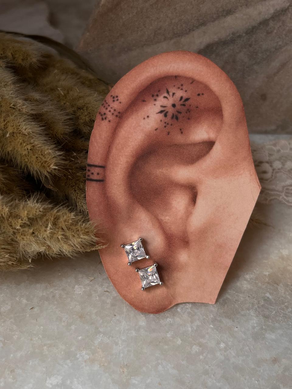 Classic Square Cut CZ Sterling Silver Stud Earrings  