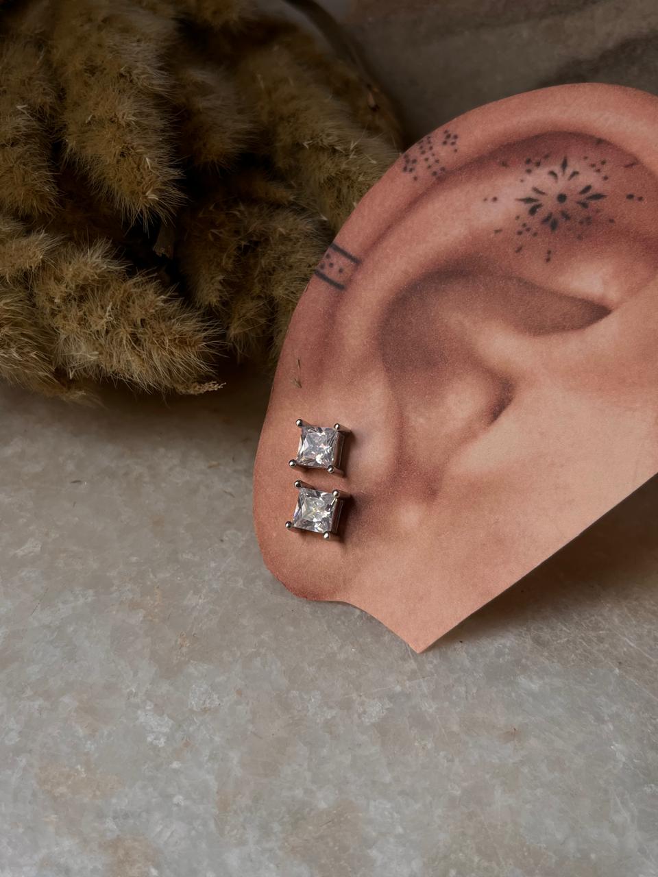 Minimalist Square 7mm CZ Sterling Silver Earrings  