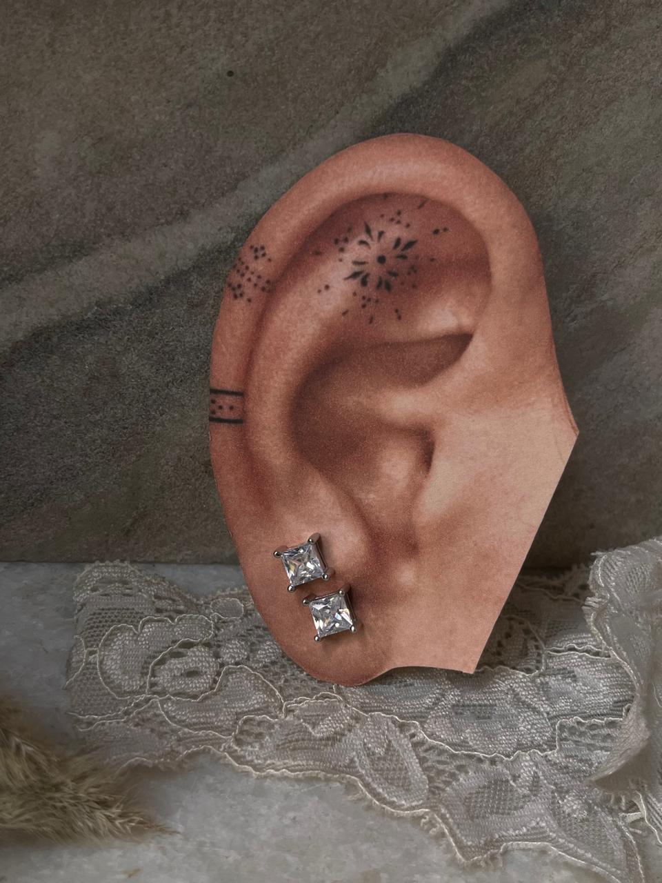 Sparkling Square Cubic Zirconia 925 Silver Studs