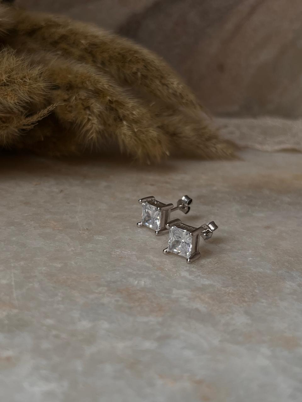 Simple Square CZ 7mm Earrings for Women  