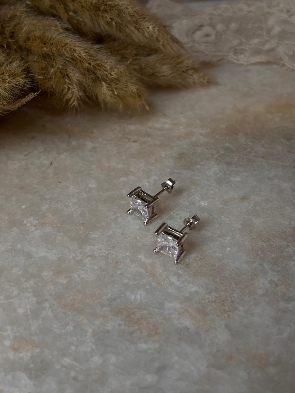 Timeless Square Cut CZ Sterling Silver Earrings