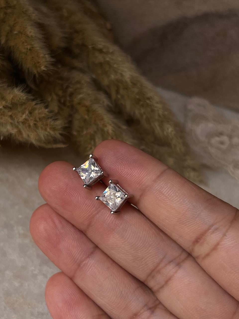 Square CZ 7mm Studs 925 Sterling Silver Earrings  