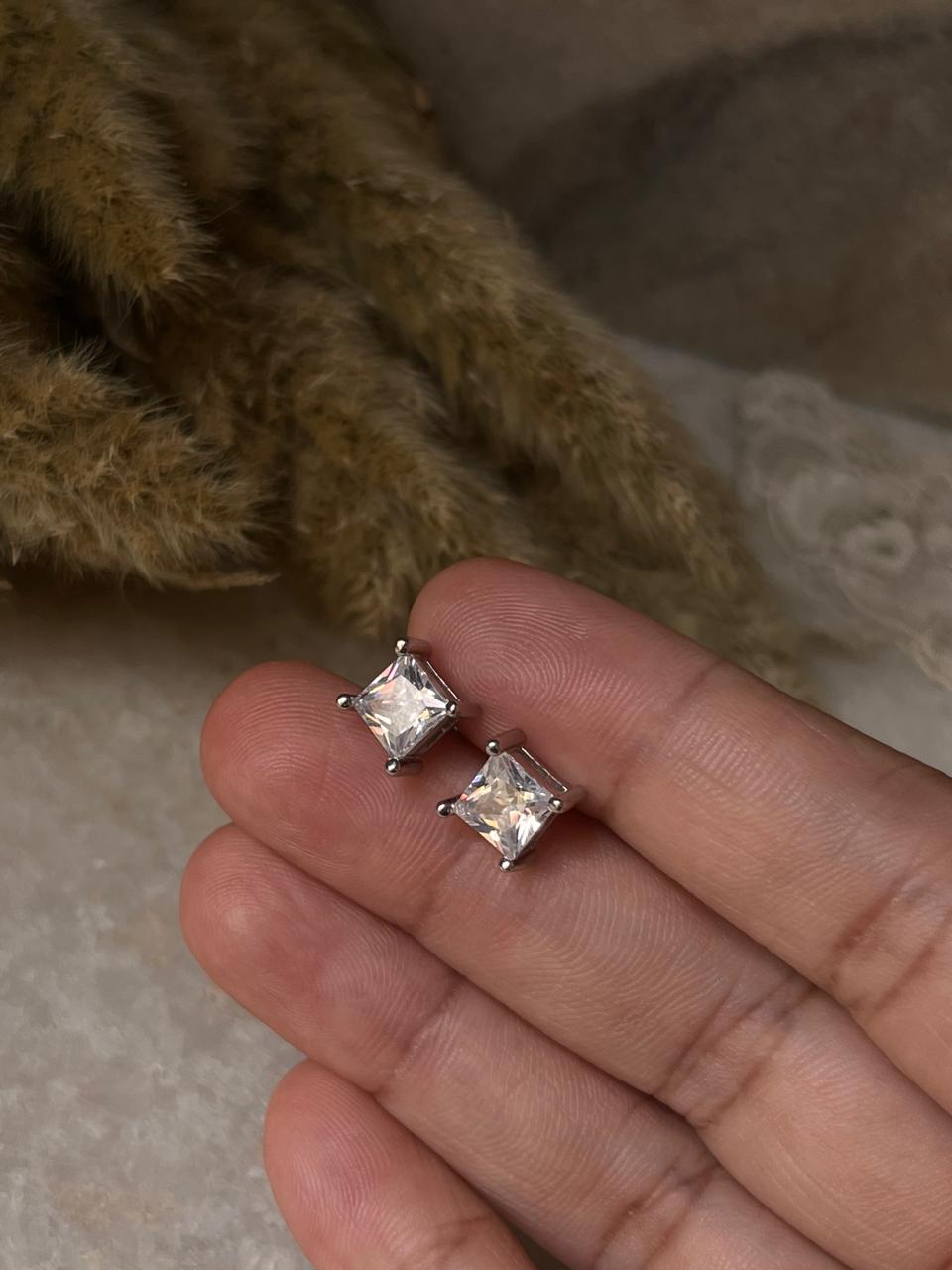 Elegant Square CZ Stud Earrings for Daily Wear