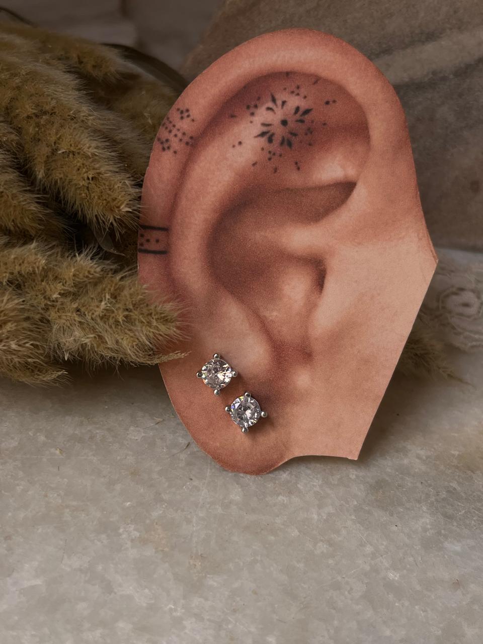 Round CZ 7mm Studs 925 Sterling Silver Earrings  