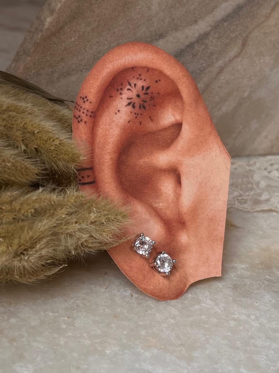 Simple Round CZ 7mm 925 Silver Earrings for Daily Wear  