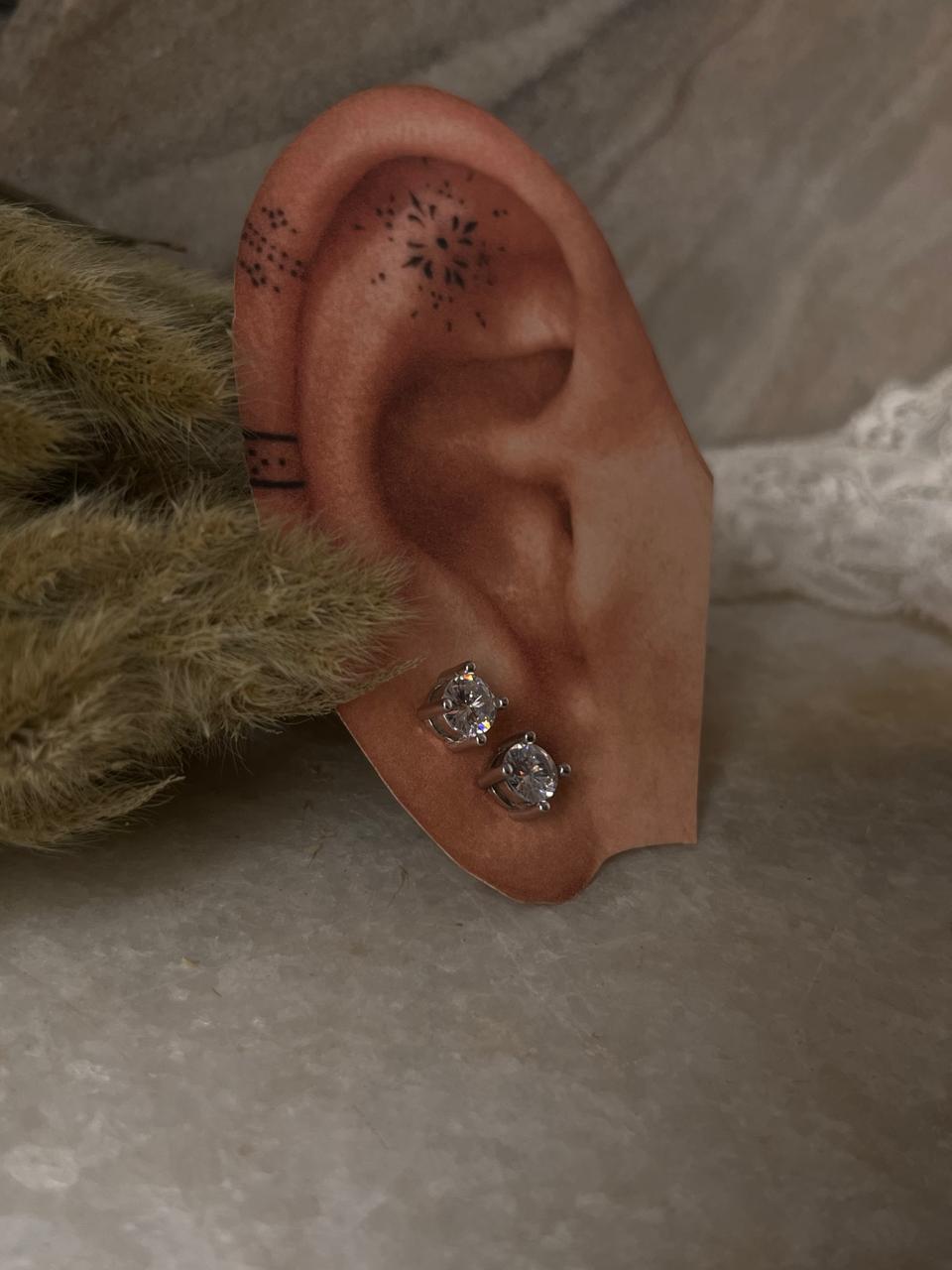 Elegant Round Cut CZ 7mm Silver Stud Earrings  