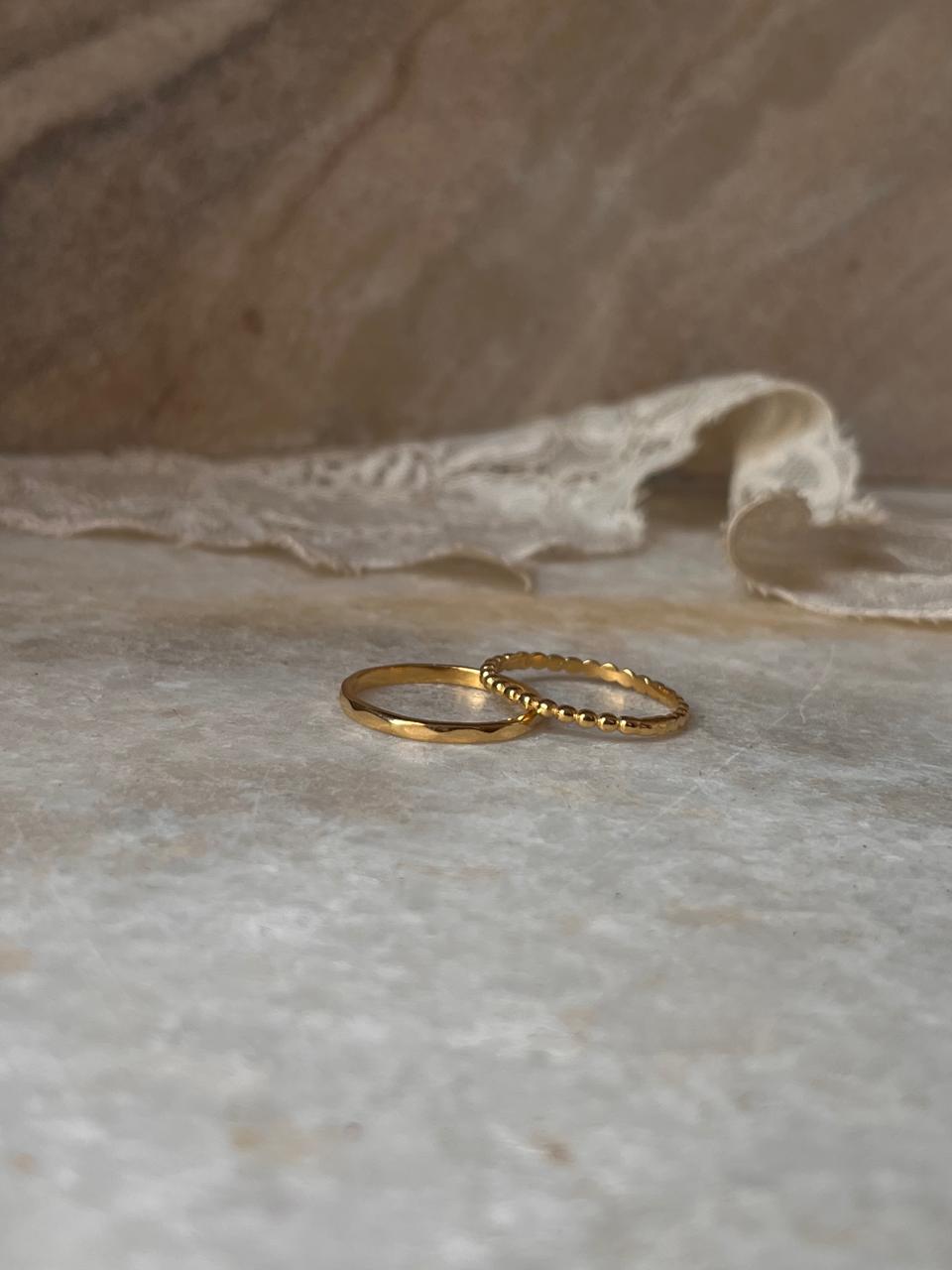 Gold Vermeil Big Dot & Hammered Stack Set 925 Sterling Silver Ring