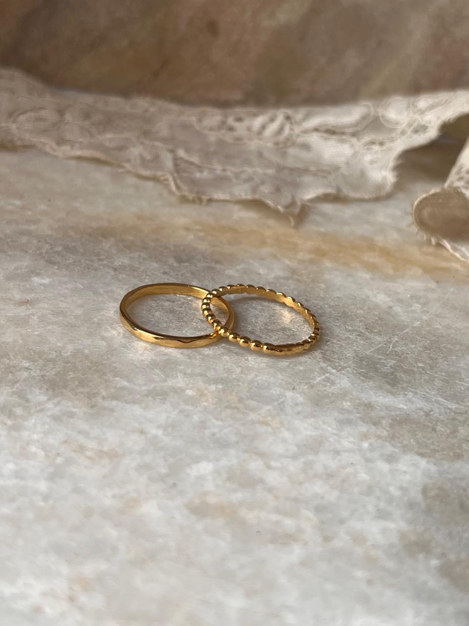 Gold Vermeil Big Dot & Hammered Stack Set 925 Sterling Silver Ring
