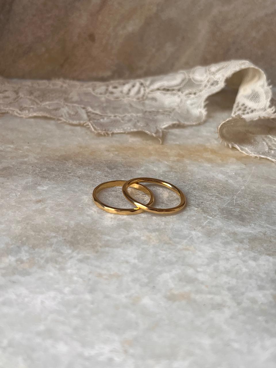 Gold Vermeil Plain Round & Hammered Stack Set 925 Sterling Silver Ring