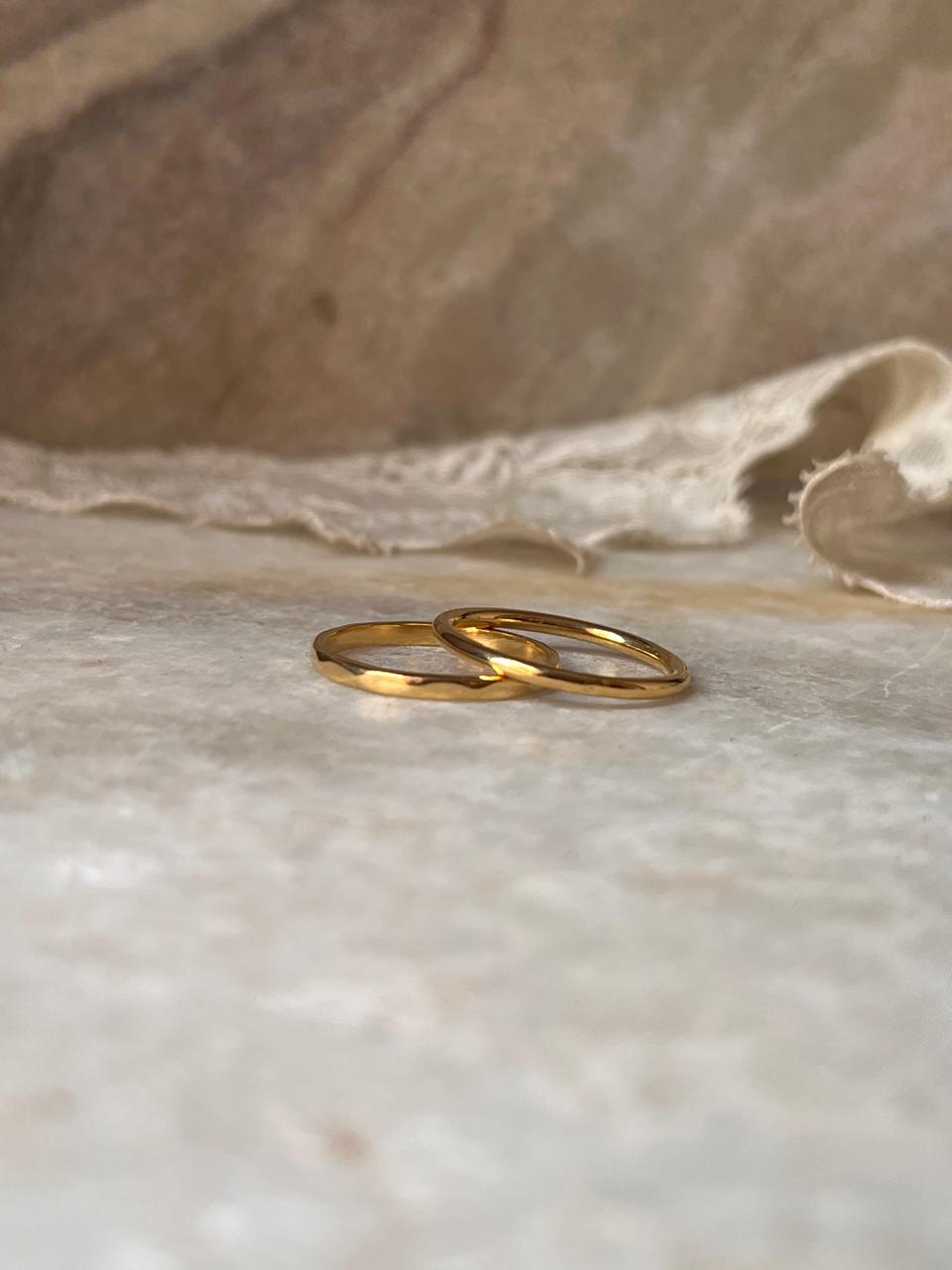 Gold Vermeil Plain Round & Hammered Stack Set 925 Sterling Silver Ring